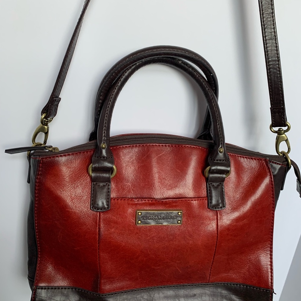 Tignanello Red Leather Satchel Handbag